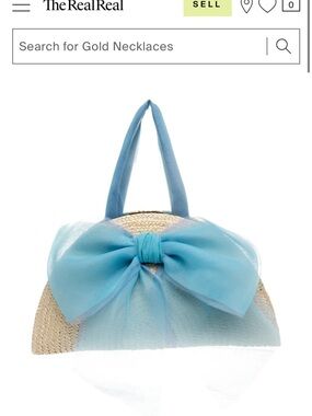 Eugenia Kim Straw Tote with Light Blue Organza Bow